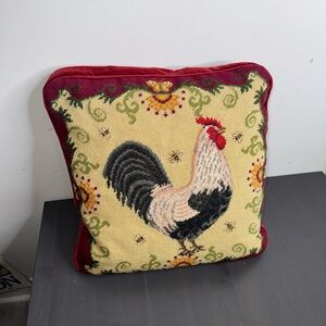 French Country Needlepoint - Rooster Pillow Multicolored